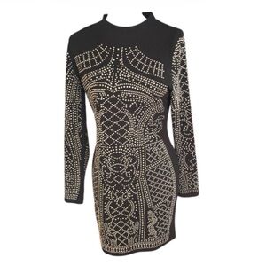 Papaya Black Silver Studded
Bodycon Mini Dress Long Sleeve
Party Style Sz L